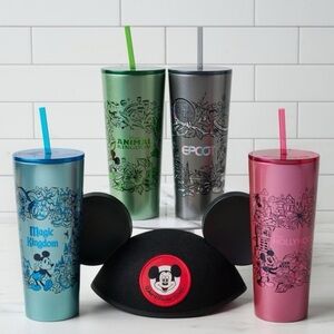 NWT Complete Set of 4 Walt Disney World Parks Stainless Steel Starbucks Tumbler